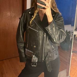 Vintage leather jacket custom punk silver detailing on the belt